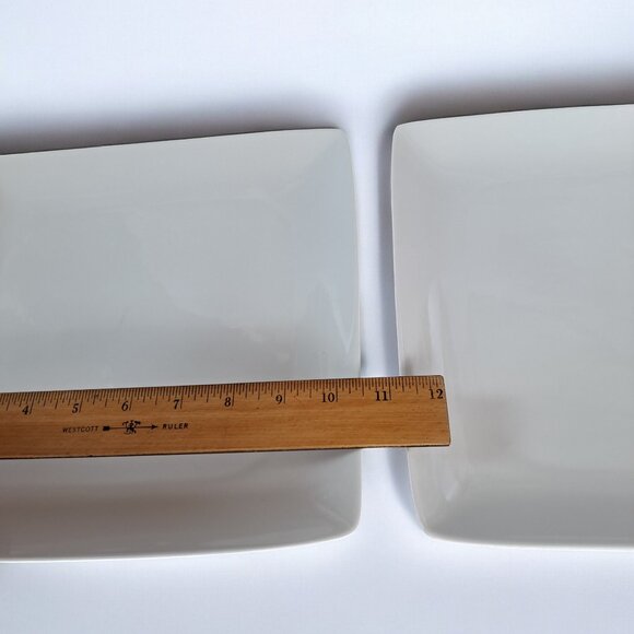 Set of Two  Over and Back “Maison " WHITE PORCELAIN 10.5” SQUARE DINNER PLATES - Picture 6 of 8